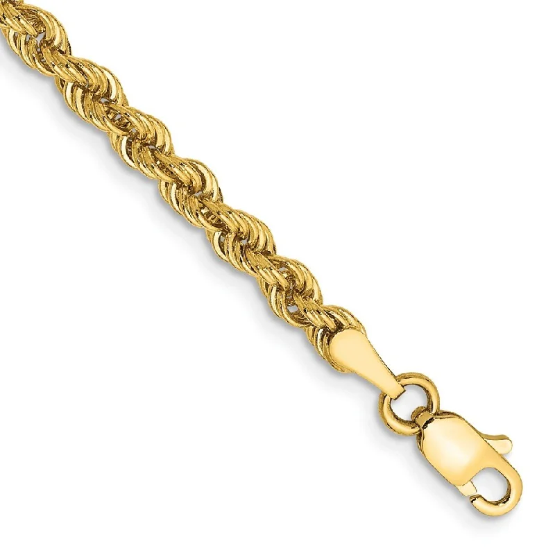 Women’s chunky bracelets-14k Yellow Gold 3mm Regular Rope Chain Bracelet, 7"