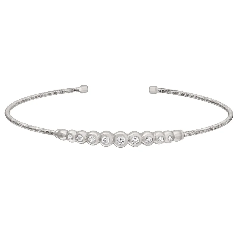 Women’s double-layer bracelets-Bella Cavo Cubic Zirconia Flexible Cuff Bracelet in Sterling Silver