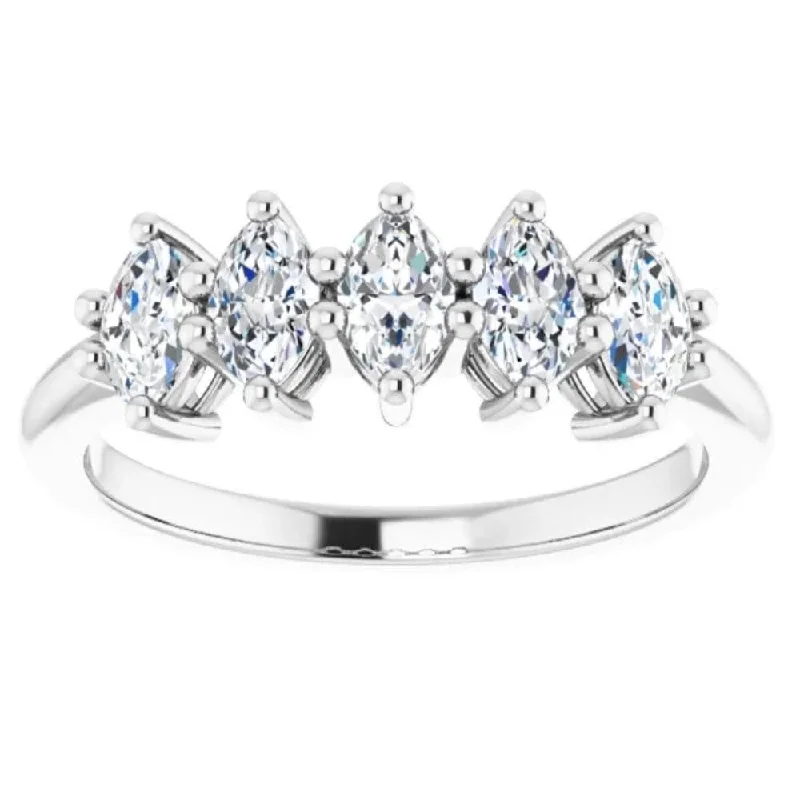 Women’s engagement rings with side stones-1Ct Five Stone Marquise Diamond Wedding Ring in White or Yellow Gold