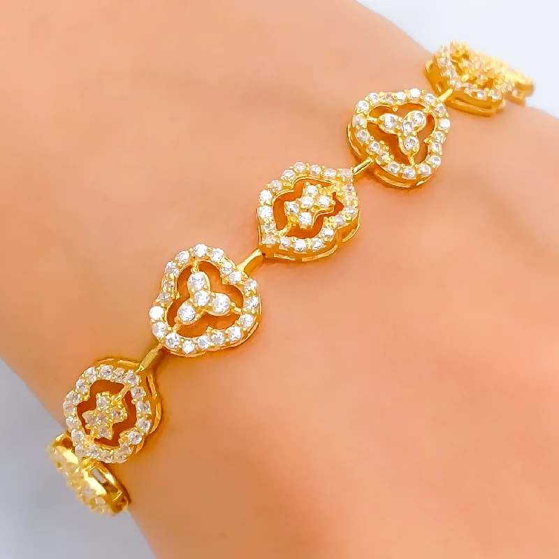 Women’s pearl bangle bracelets-Shimmering Lush 22k Gold CZ Bracelet