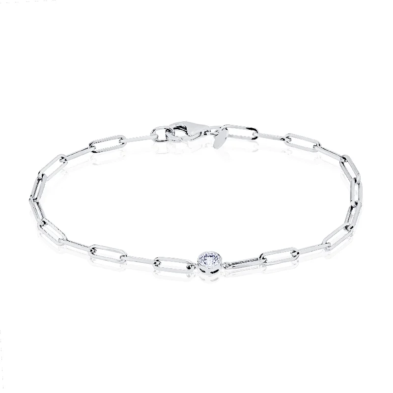 Women’s sterling silver charm bracelets-One-Stone Bezel Paperclip Bracelet