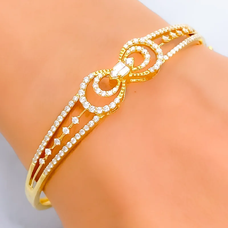 Women’s adjustable bracelets-Glistening Bow Shaped Diamond + 18k Gold Bangle Bracelet