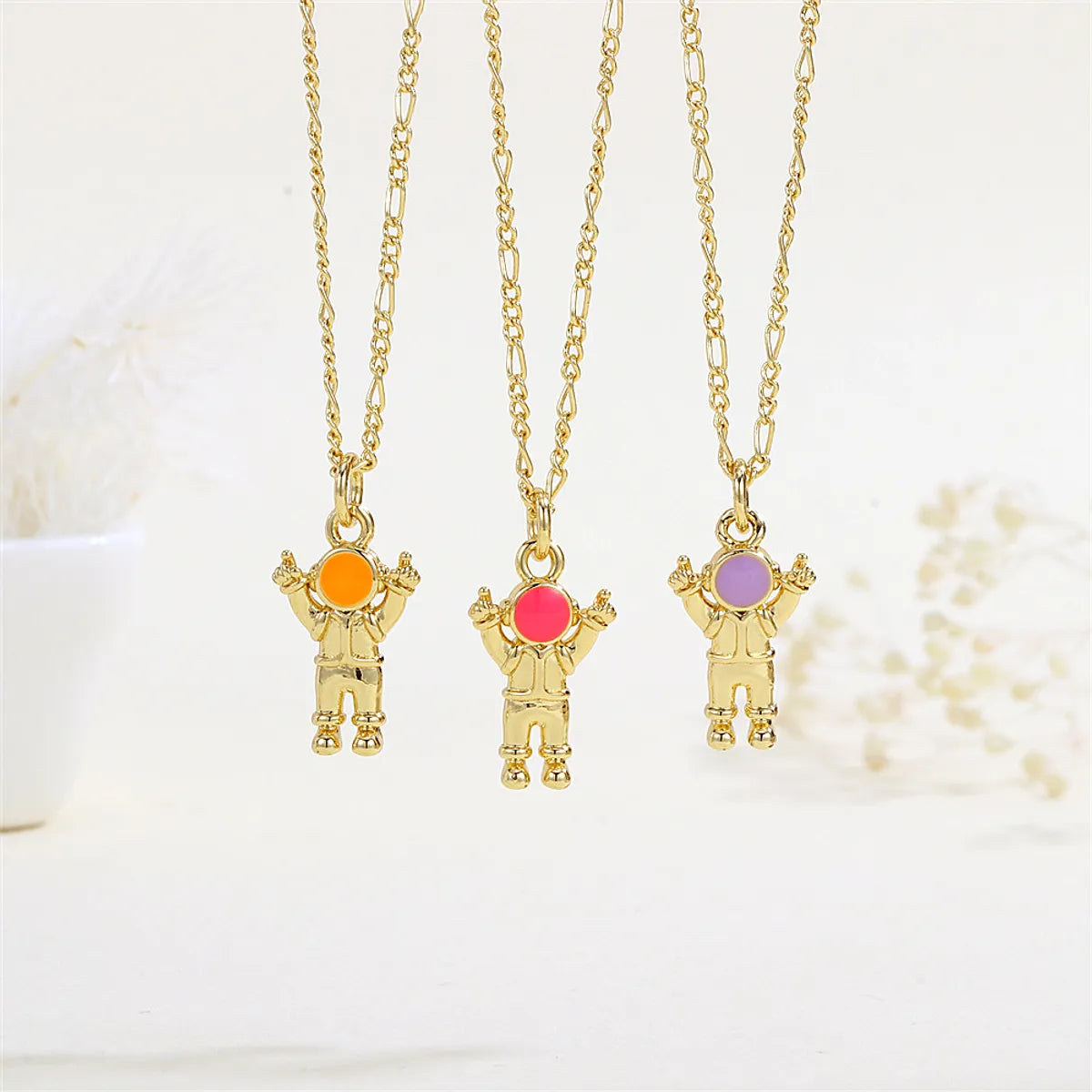 Women’s gold statement necklaces-Copper 18K Gold Plated Enamel Astronaut Pendant Necklace