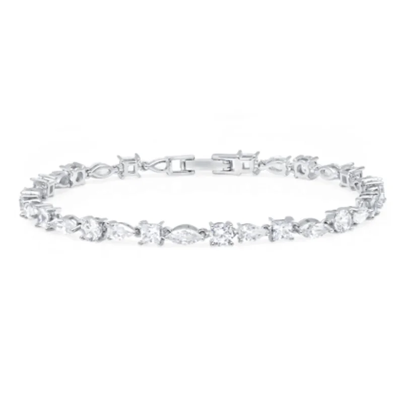 Women’s infinity bracelets-Crislu Cubic Zirconia Multi Shape Tennis Bracelet in Sterling Silver with Platinum Finish