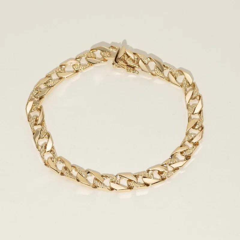 Women’s thin bangles-Estate Textured Curb Chain Bracelet in 14kt Yellow Gold (8 inches and 7mm wide)