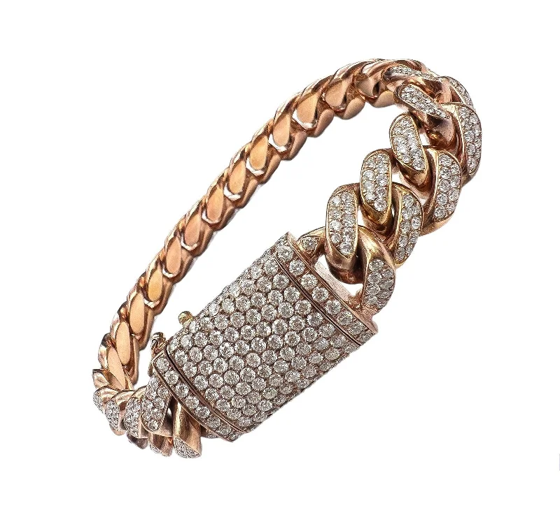 Women’s designer bracelets-11.5 Carat Unisex 14K Rose Gold Iced Out Cuban Link Diamond Bracelet, 113g 8"