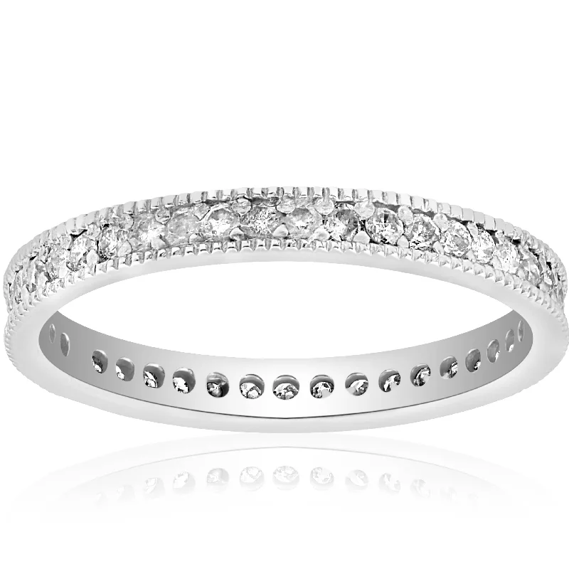 Women’s mixed metal engagement rings-3/8ct Diamond Eternity Milgrain Wedding Ring White Gold