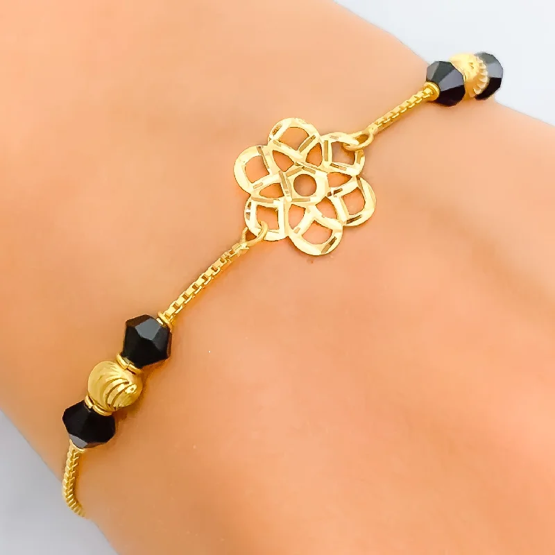 Women’s adjustable charm bracelets-Ethereal Bespoke 22k Gold Black Bead Bracelet