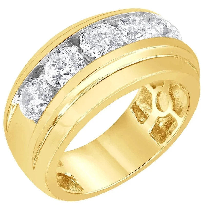 Women’s vintage engagement rings-4Ct Diamond Men's Six Stone Anniversary Wedding Ring in 10k Yellow Gold