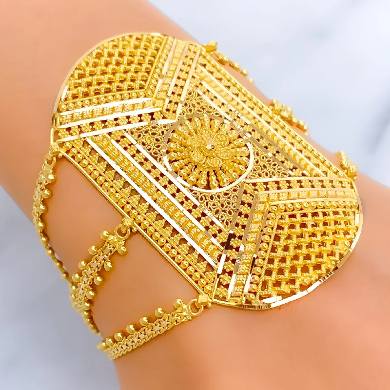 Women’s charm bangles-Detailed Decorative 22k Gold Statement Bracelet