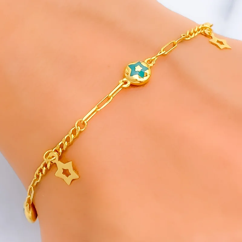 Women’s pearl bangles-Chic Upscale Star 21k Gold Bracelet