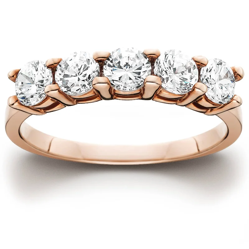 Women’s custom-designed engagement rings-1 1/4 Ct 5 Stone Round Cut Diamond Wedding Anniversary Ring Rose Gold