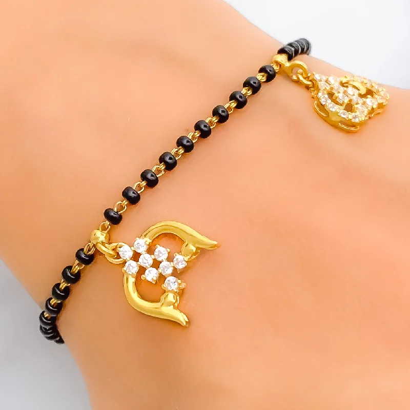 Women’s personalized bangles-Charming Stylish 22k Gold Black Bead CZ Bracelet