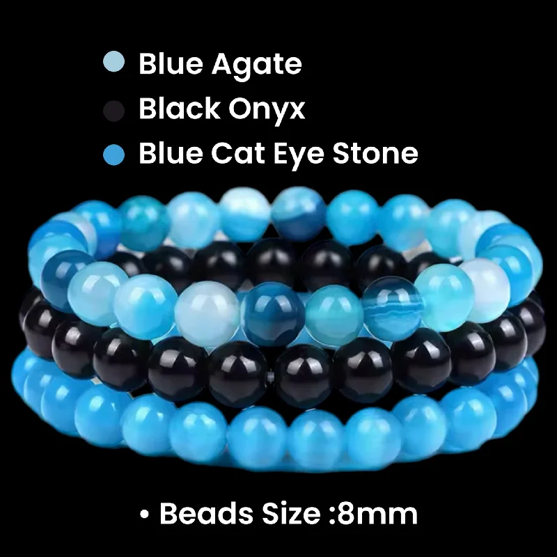 Women’s chic bangles-Blue Cat Eye Agate Cyrstal Bracelet Bundle