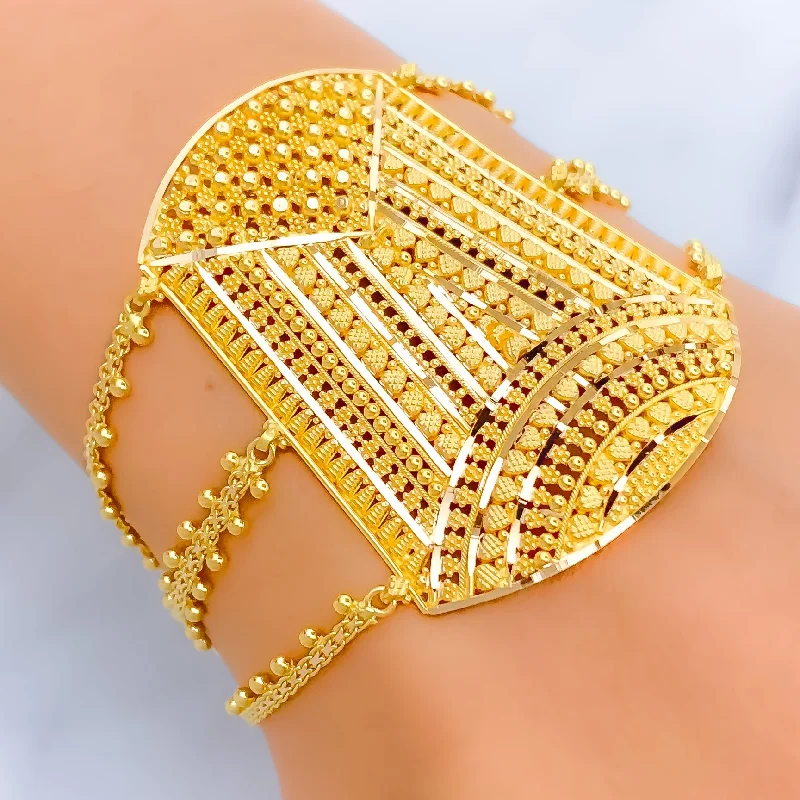 Women’s bridal bracelets-Intricate Striped 22k Gold Statement Bracelet