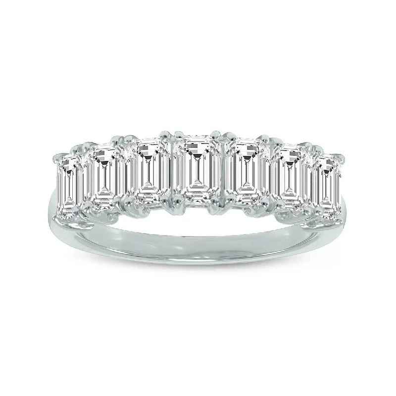 Women’s colored gemstone engagement rings-Marquee 1.50 Carat TW Emerald Cut Seven Stone Lab Grown Diamond Wedding Anniversary Ring 14K White Gold