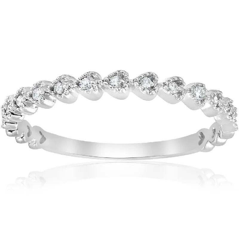 Women’s vintage diamond engagement rings-Stackable Diamond Wedding Ring White Gold