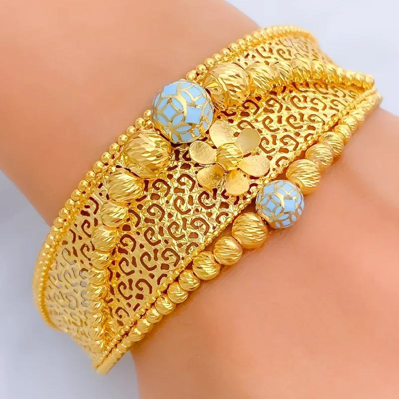 Women’s gemstone link bracelets-Opulent Blue 21k Statement Bangle Bracelet