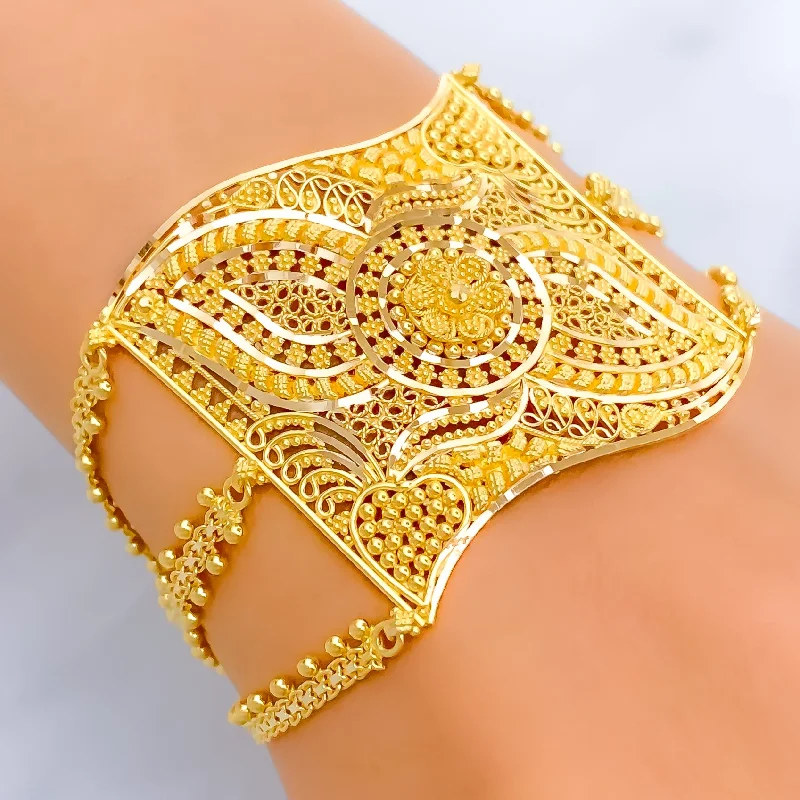 Women’s diamond bangle bracelets-Artistic Grandiose 22k Gold Statement Bracelet