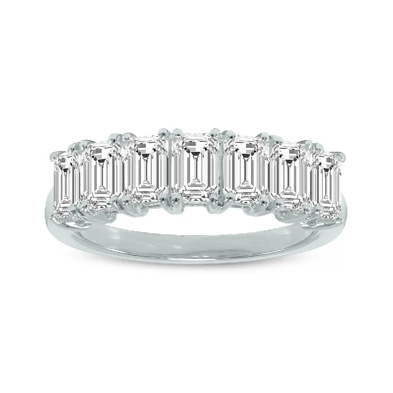 Women’s princess cut engagement rings-Marquee 2.50 Carat TW Emerald Cut Seven Stone Lab Grown Diamond Wedding Anniversary Ring 14K White Gold