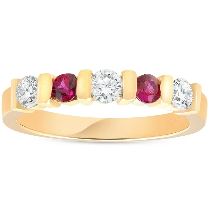 Women’s stackable engagement rings-Pompeii3 14k Yellow Gold 1/2 ct TDW Diamond & Ruby Stackable Ring Womens Wedding Anniversary Five Stone Band - White