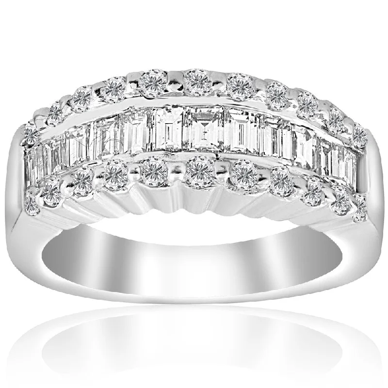 Women’s vintage wedding engagement rings-18k White Gold 1 5/8 ct TDW Baguette Diamond Wide Wedding Anniversary Ring