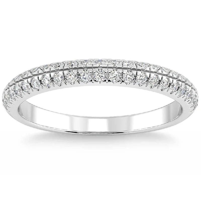 Women’s custom halo engagement rings-1/2Ct Pave Diamond Wedding Ring Gold Stackable Band Lab Grown