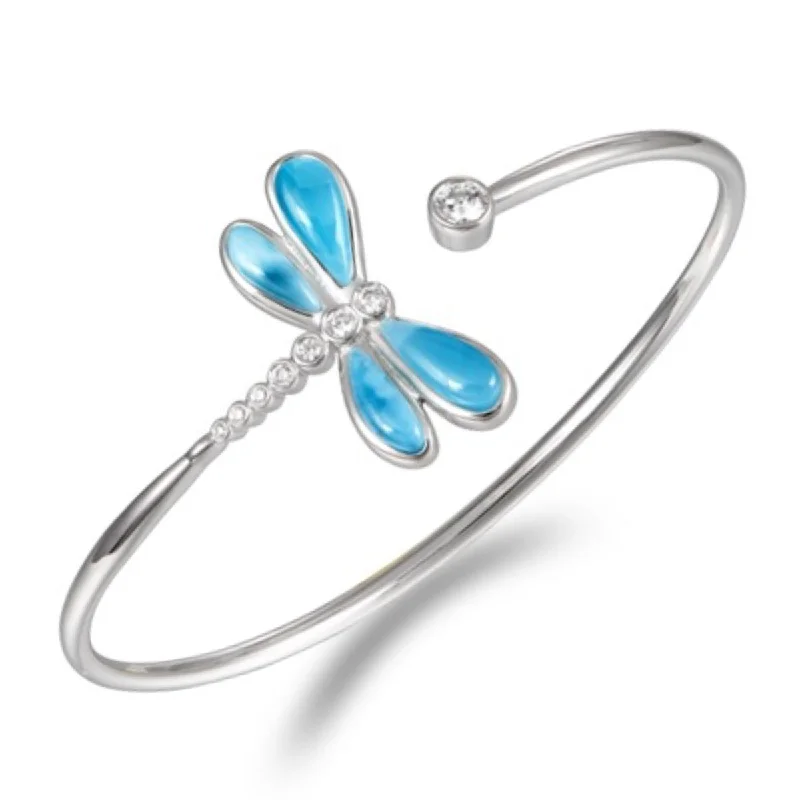 Women’s diamond bangle bracelets-Alamea Larimar Dragonfly Bangle Bracelet in Sterling Silver