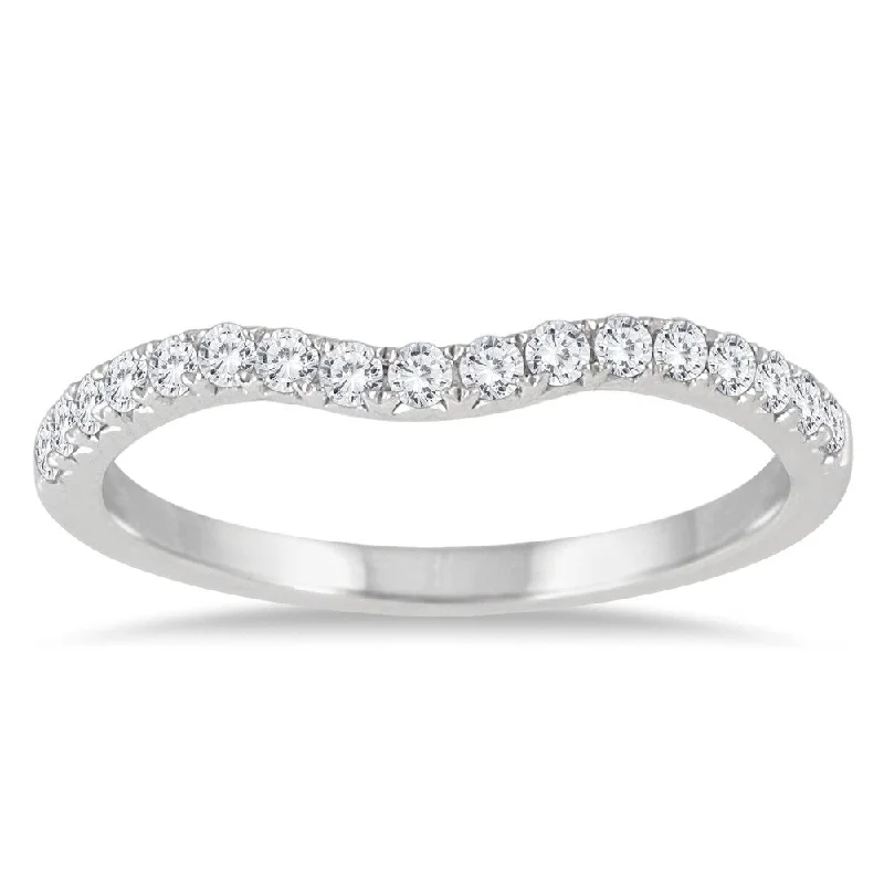 Women’s triple-stone engagement rings-1/4 Carat TW Curved Diamond Wedding Band in 14K White Gold