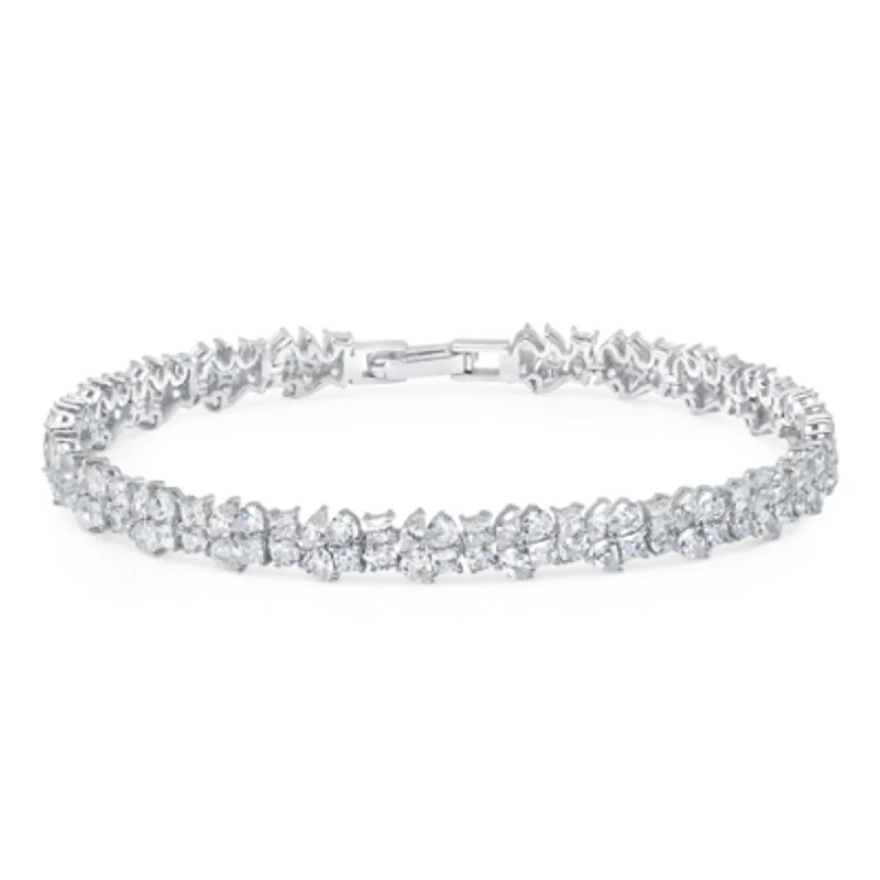 Women’s custom bracelets-Crislu Cubic Zirconia Multi Shape Cluster Bracelet in Sterling Silver with Platinum Finish