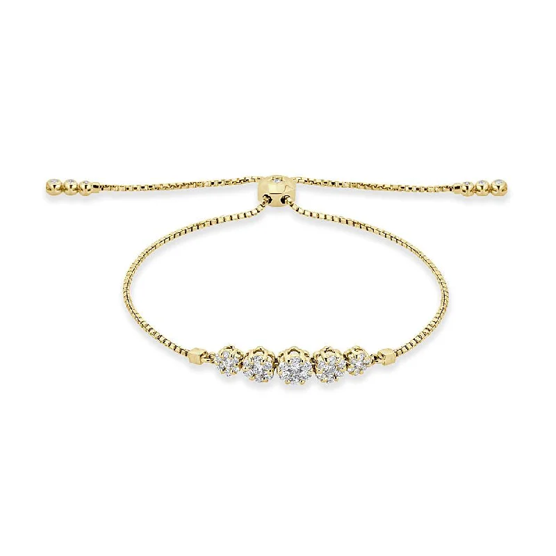 Women’s gold bracelets-Adjustable  5 Sliding Flower Diamond Fringe Bracelet