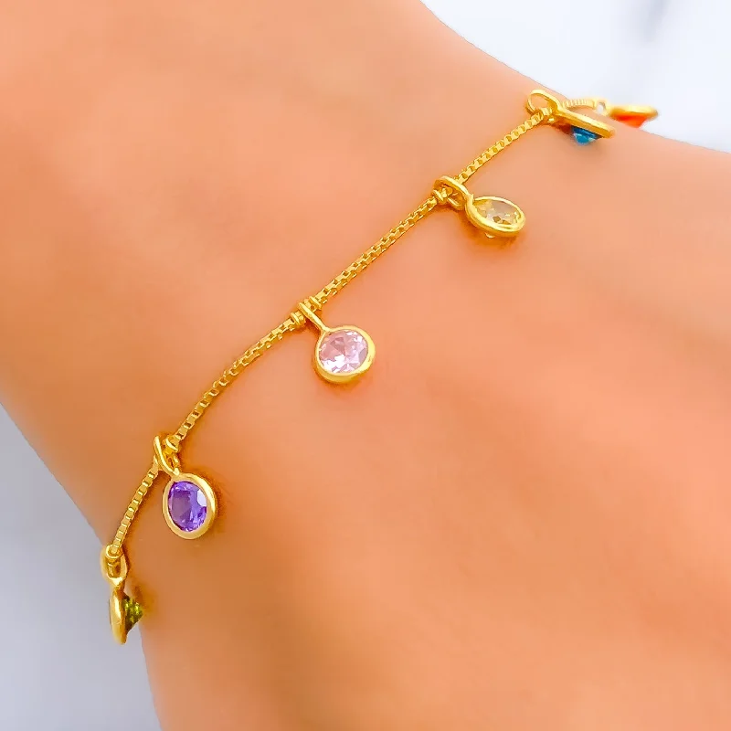 Women’s fashion chain bracelets-Dangling Dotted 22k Gold CZ Bracelet