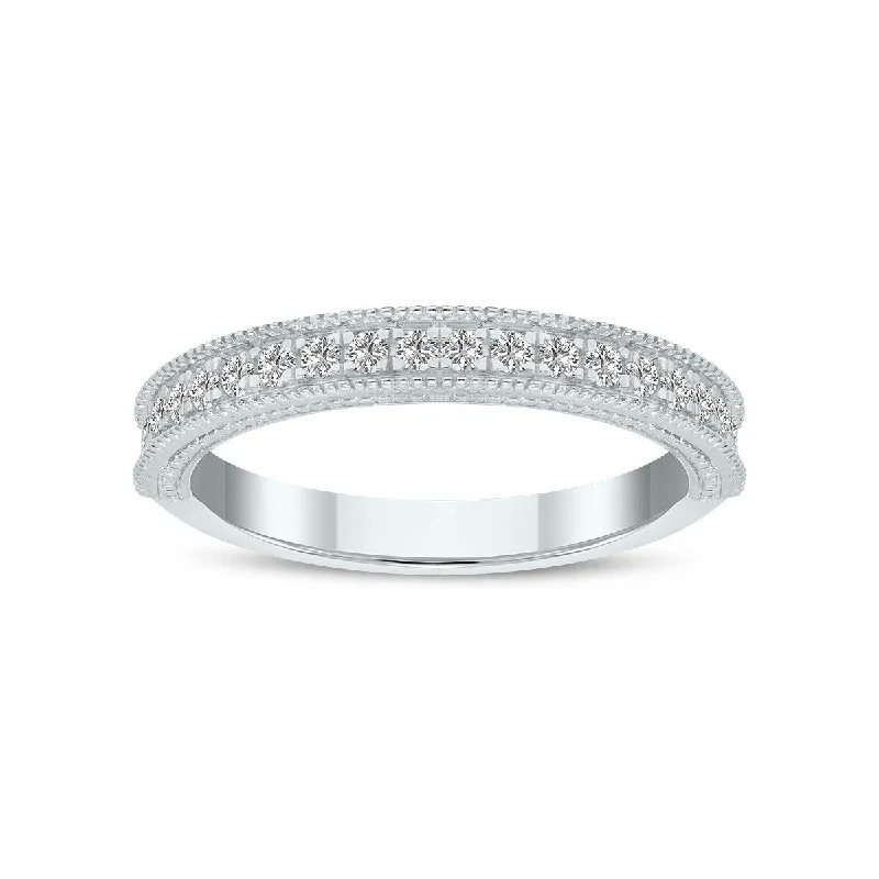 Women’s classic engagement rings-Marquee Jewels 1/3 Carat TW Round Lab Grown Diamond Wedding Band in 14K White Gold