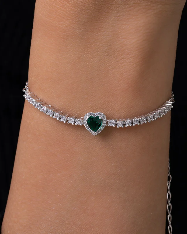 Women’s gemstone bangle bracelets-Zircon Green Heart Tennis Bracelet