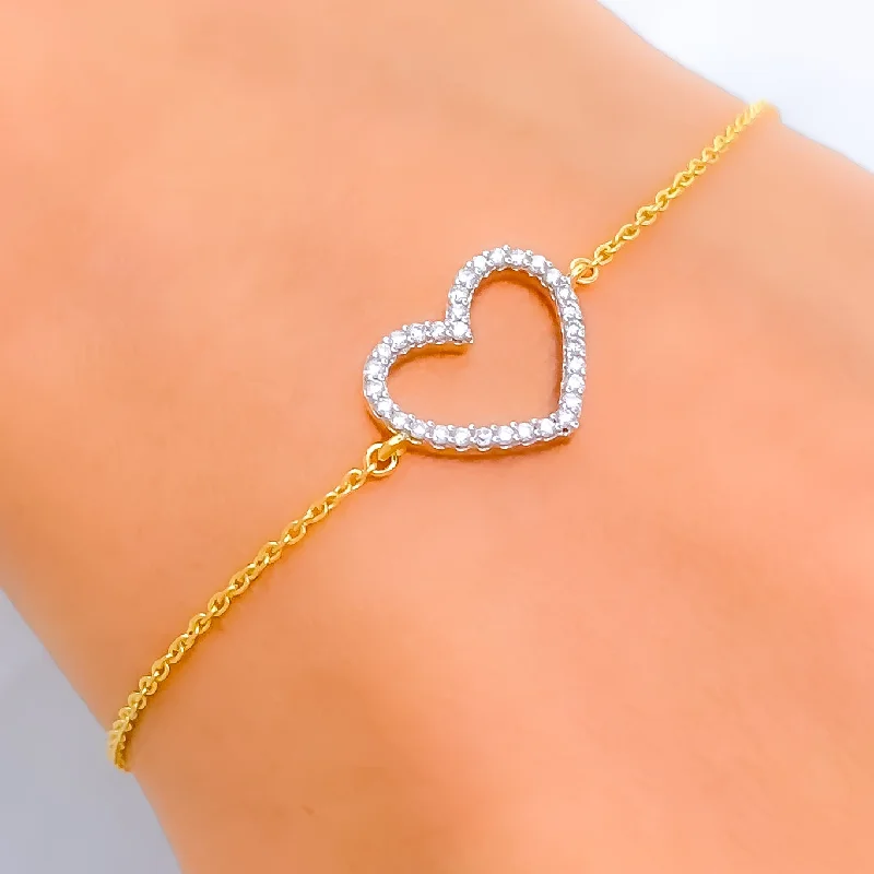 Women’s fashion bangles-Majestic Heart-Shaped Diamond + 18k Gold Bracelet